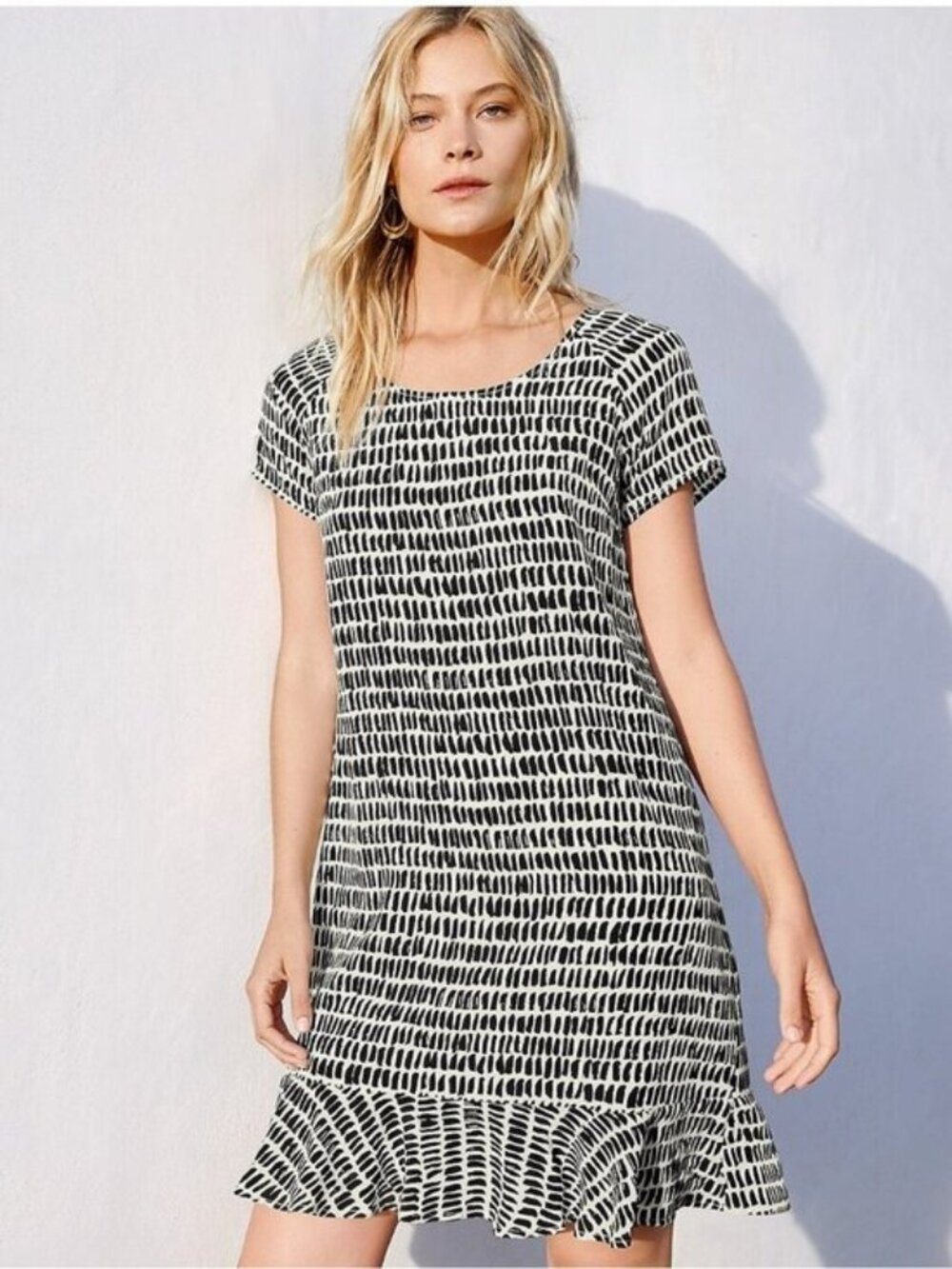 Garnet Hill Olivia Silk Dress in Black & White - Size 4